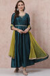 Teal Green Poly Cotton Kalidar Suit Set image number 5